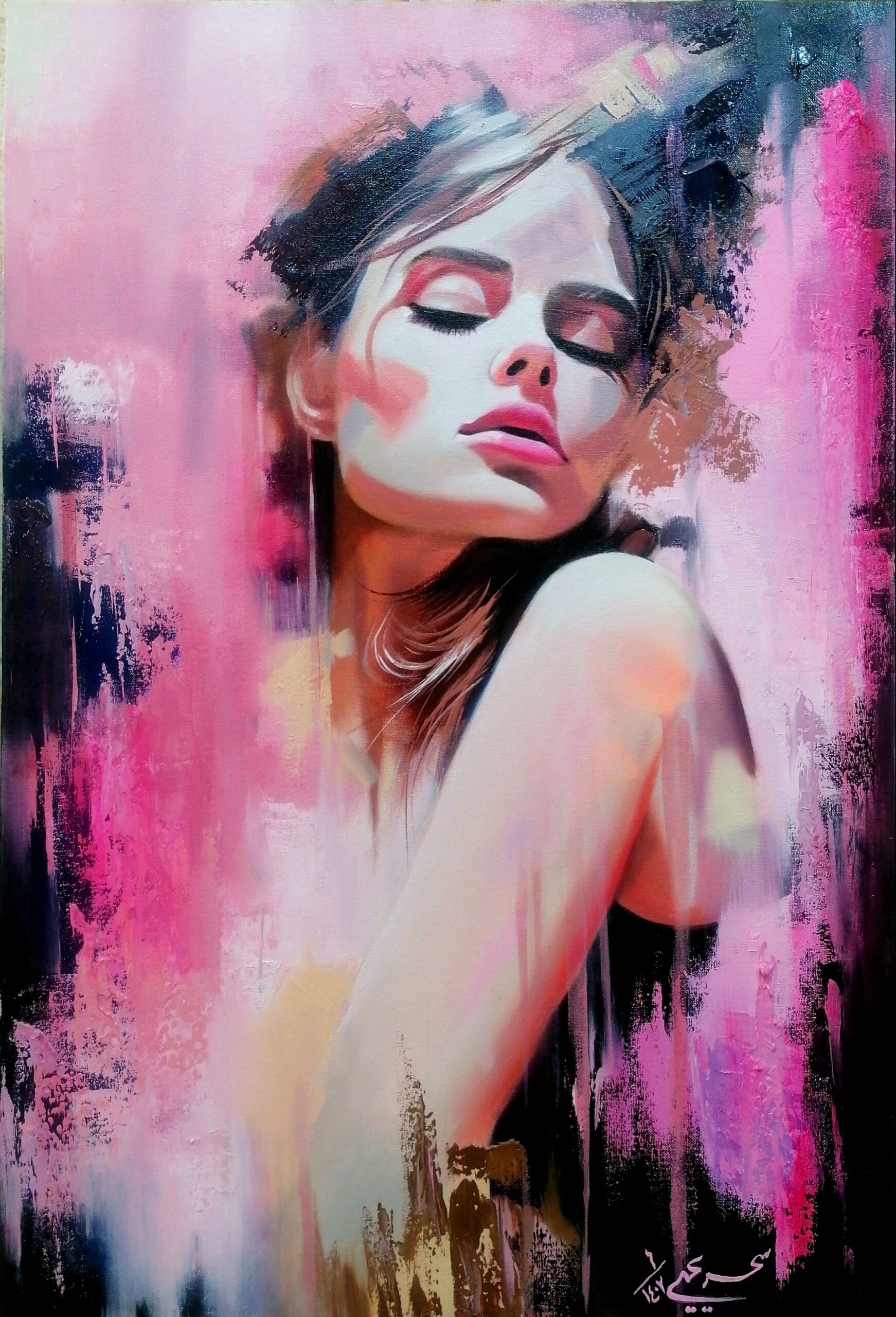 Pink Girl Oil painting